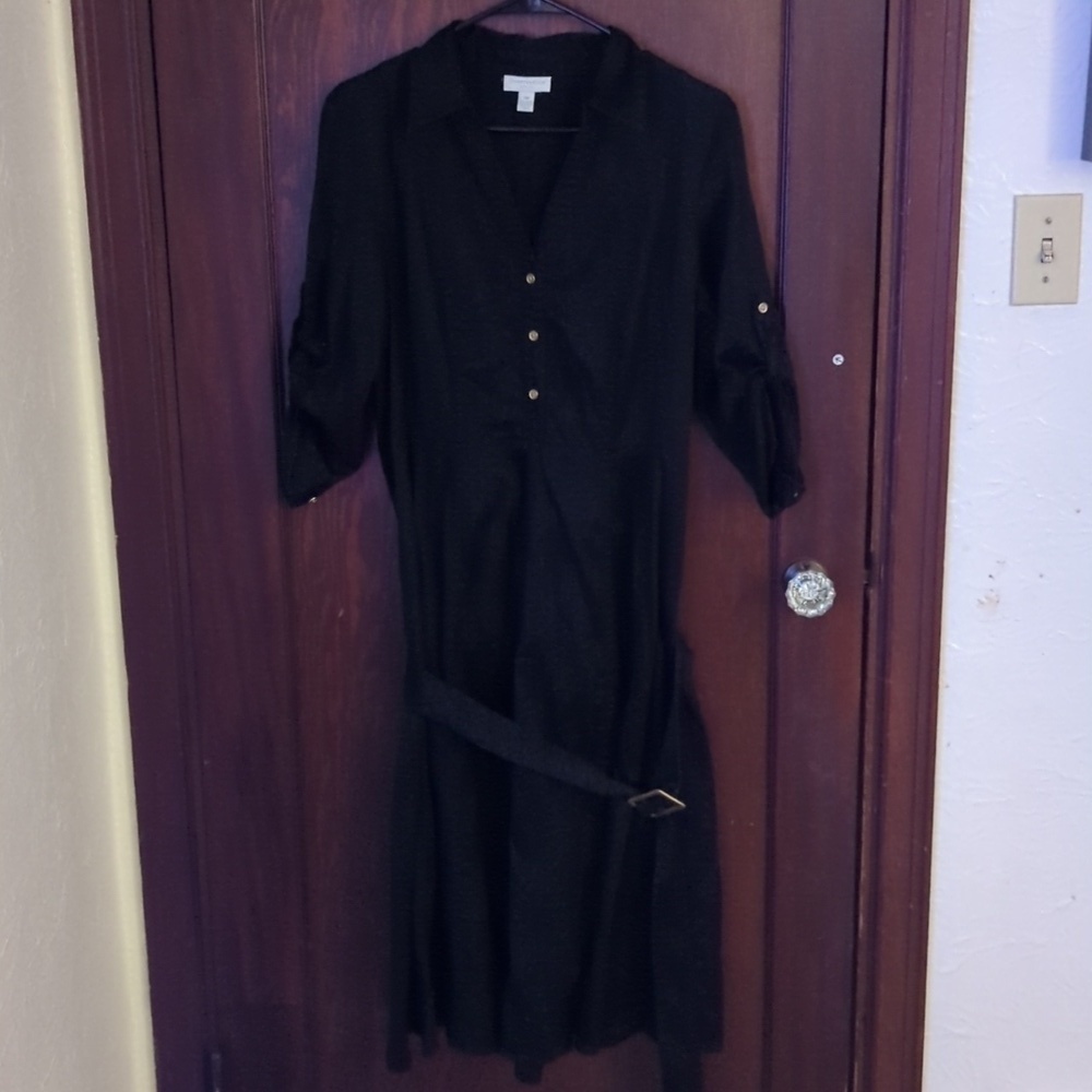 Charter Club Black Collared Belted Dress Size 14 Petite